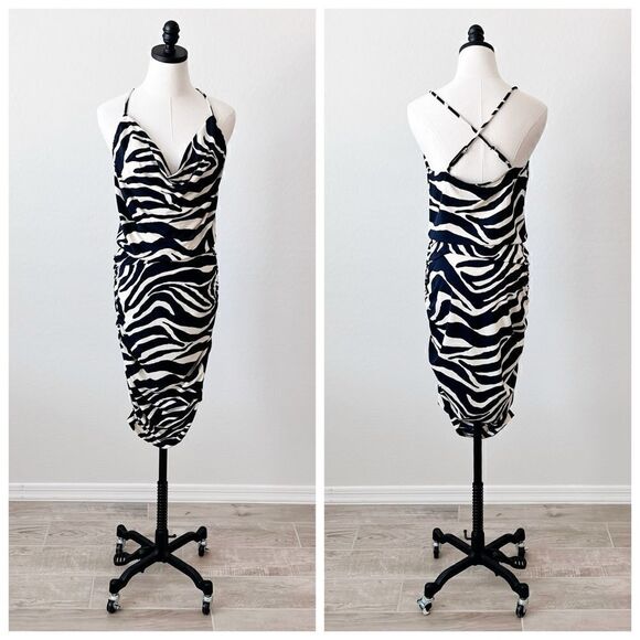 Victoria’s Secret Moda International Zebra Animal Print Ruched Razor Back Dress - Picture 1 of 4
